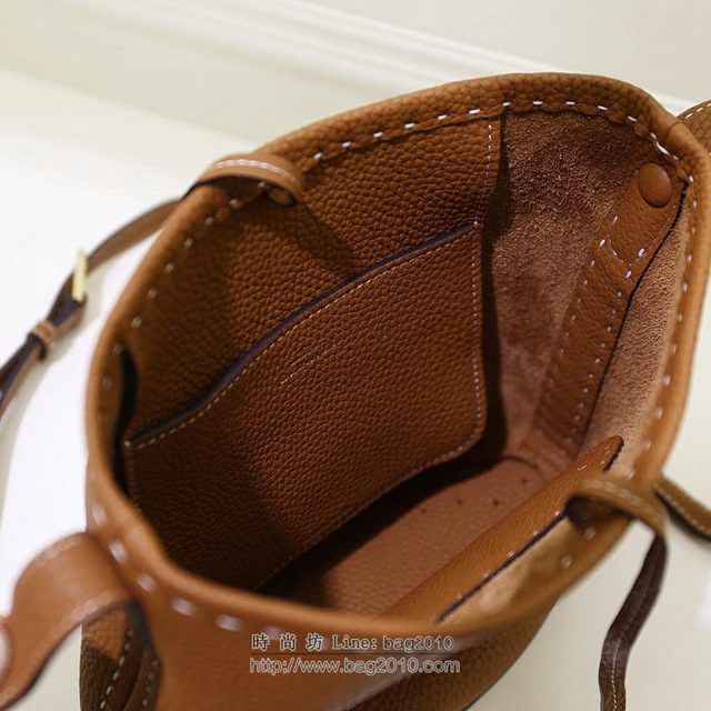 DELVAUX女包 Delvaux Pin春夏系列 進口牛皮 德爾沃女手提包 D00315mini 手縫焦糖色 Delvaux單肩包  fcs1416